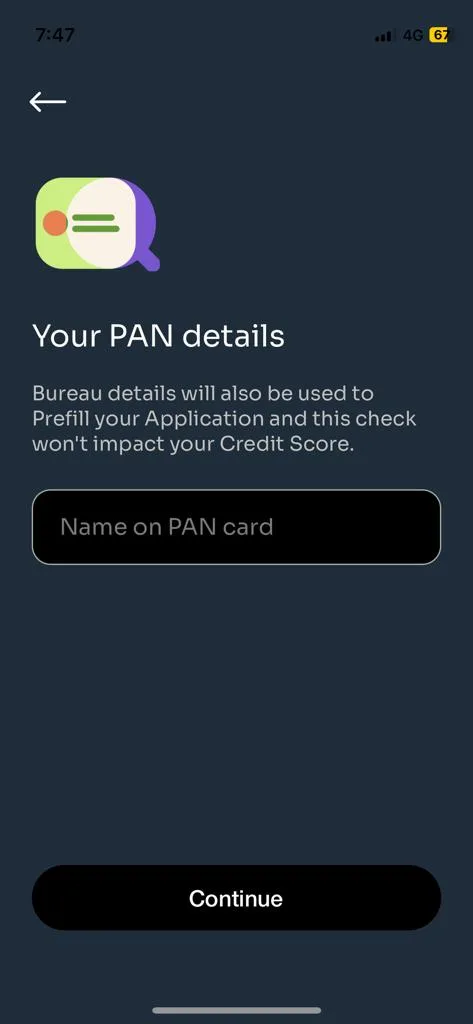 KiWi app pan card name input box