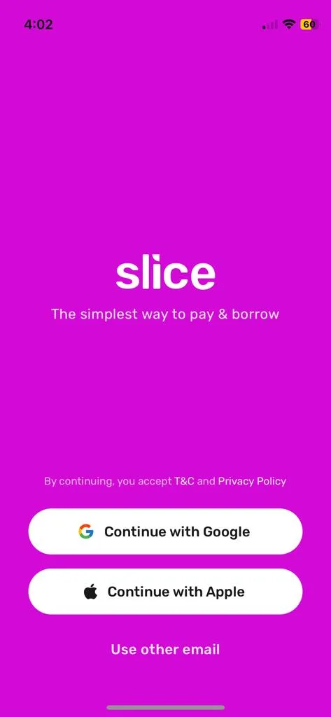 Slice Credit Card Offer account creation